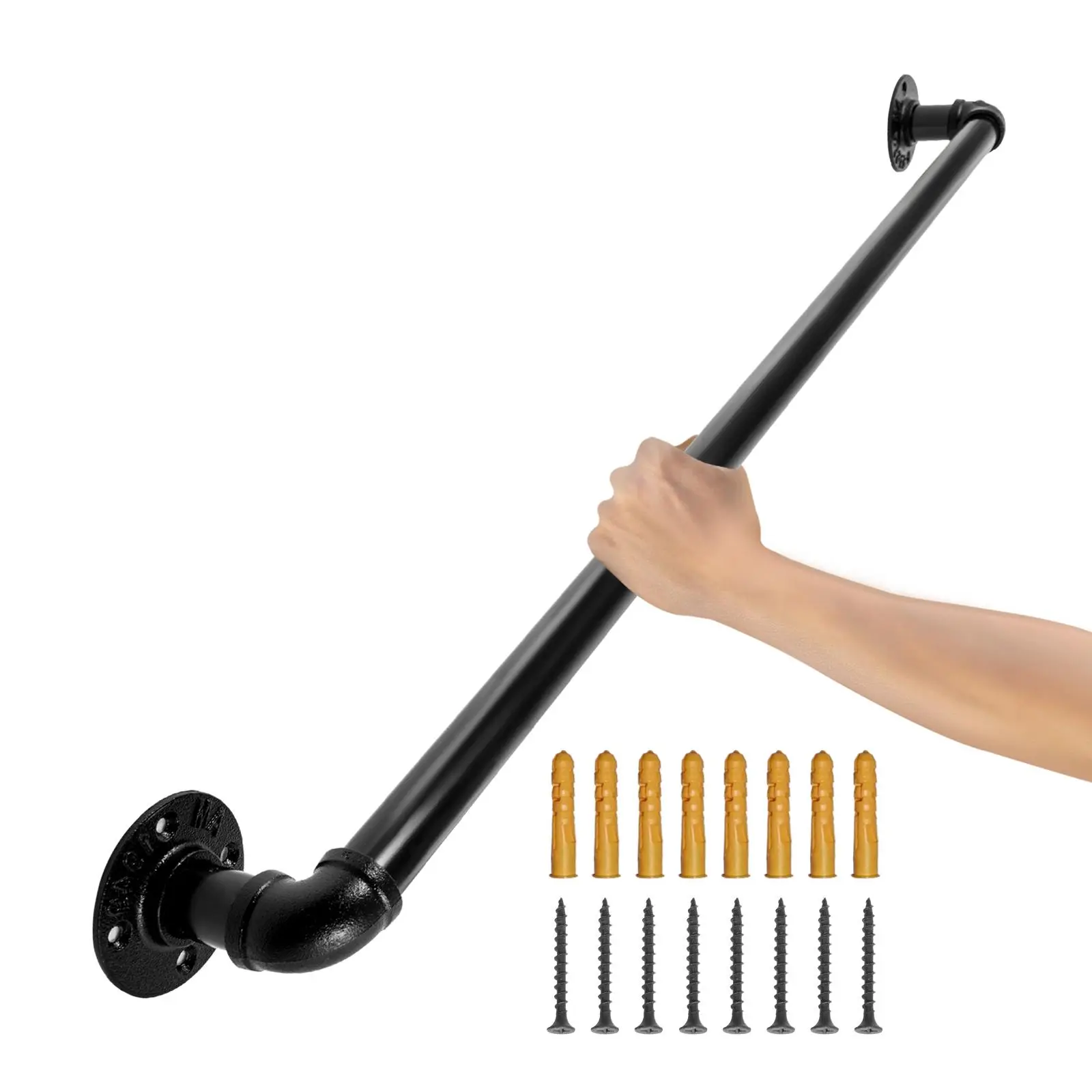 【SummerFinds】VEVOR Pipe Stair Handrail,  2FT Staircase Handrail, 440LBS Load Capacity Carbon Steel Pipe Handrail, Industrial Pipe Handrail with Wall Mount Support, Round Corner Wall Handrailings for Indoor, Outdoor