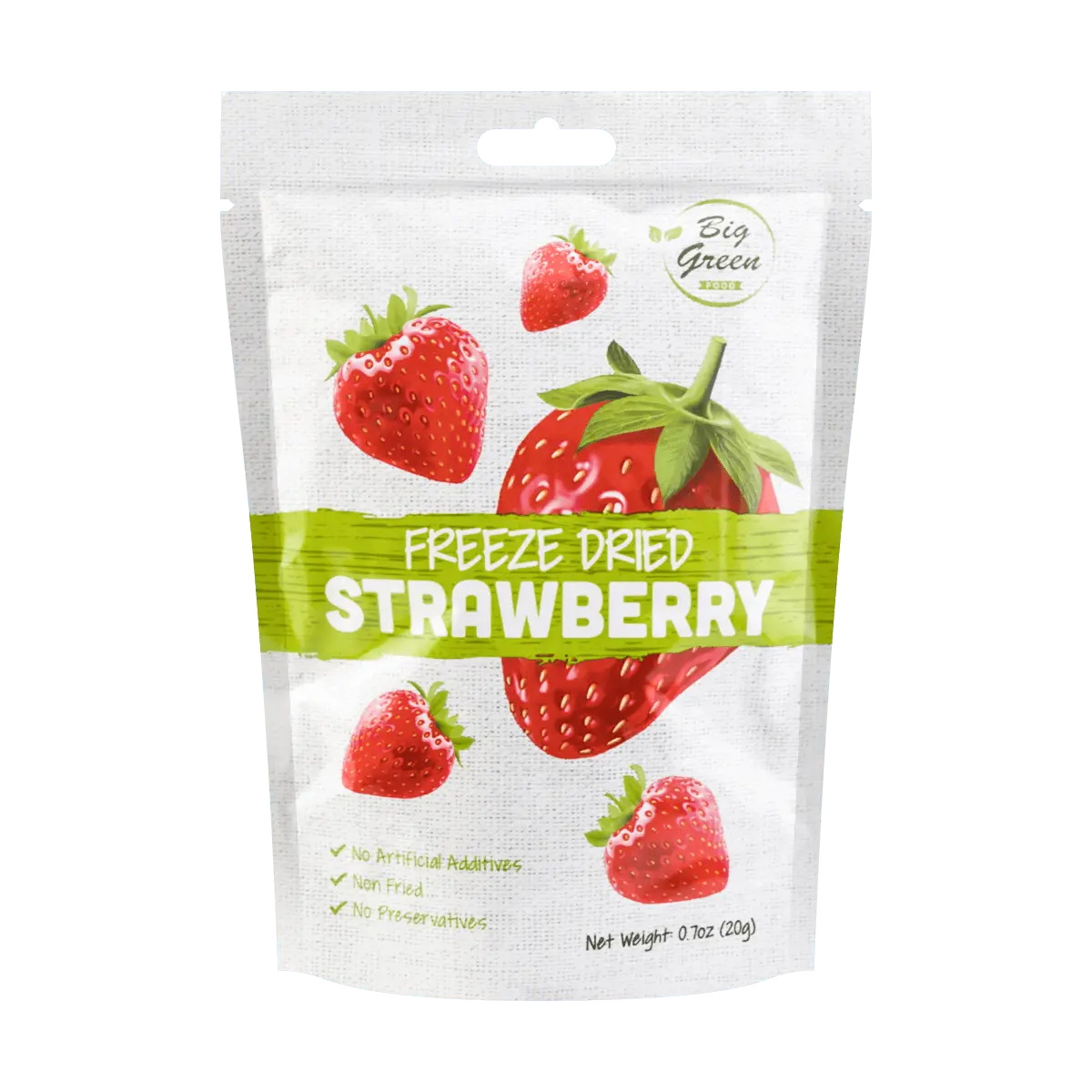 BIG GREEN Freeze Dried Strawberries - Natural, Crispy Whole Fruit Snacks, 20g Pack