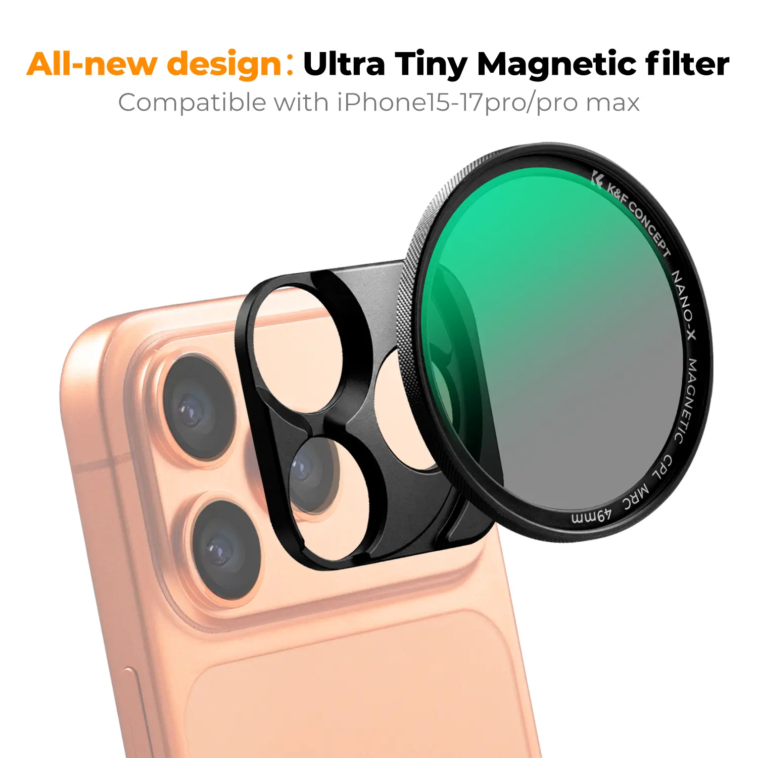 K&F CONCEPT Magnetic CPL Camera Lens Filter - Ultra Tiny Snap-On Portable Accessory for iPhone 17/16/15/14/13/12/11 Pro/ProMax, Samsung & Other Smartphone/Cellphone, Anti-Glare, Texture-Enhancing