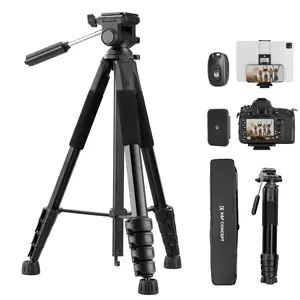 [K&F CONCEPT]K&F Concept Camera Tripod, 75" Lightweight Portable Travel Outdoor DSLR Tripods for Camera Phone Video Recording Tripod Stand, Cellphone Clip for Smartphone Live Streaming Vlog, Black, deskmount