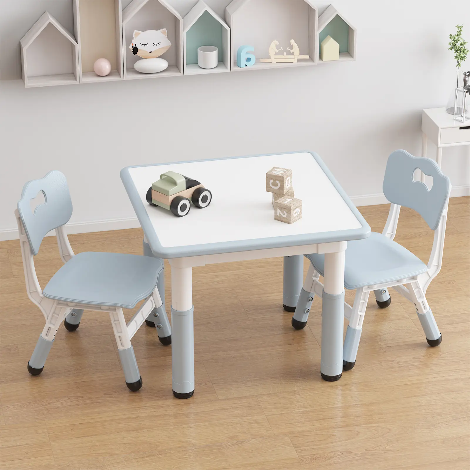 Kids Table and Chair Set (Table + Chairs) - Height-Adjust Ergonomic Children's Furniture for Ages 2-10, Graffiti Wipe-Clean Top Saves Time, Steady Nonslip Base Legs, Dining & Classroom Use, Easy-to-Wipe Surface