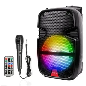 Dazone 8” Portable Bluetooth Speaker Rechargeable With Led Party Lights + Wheels + Wired Microphone + Remote Control for Parties and Outdoor Events