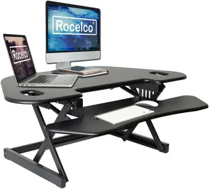 Rocelco Corner Desk Riser - 46" Adjustable Standing Desk Converter with USB & Outlet Black/Riser Only