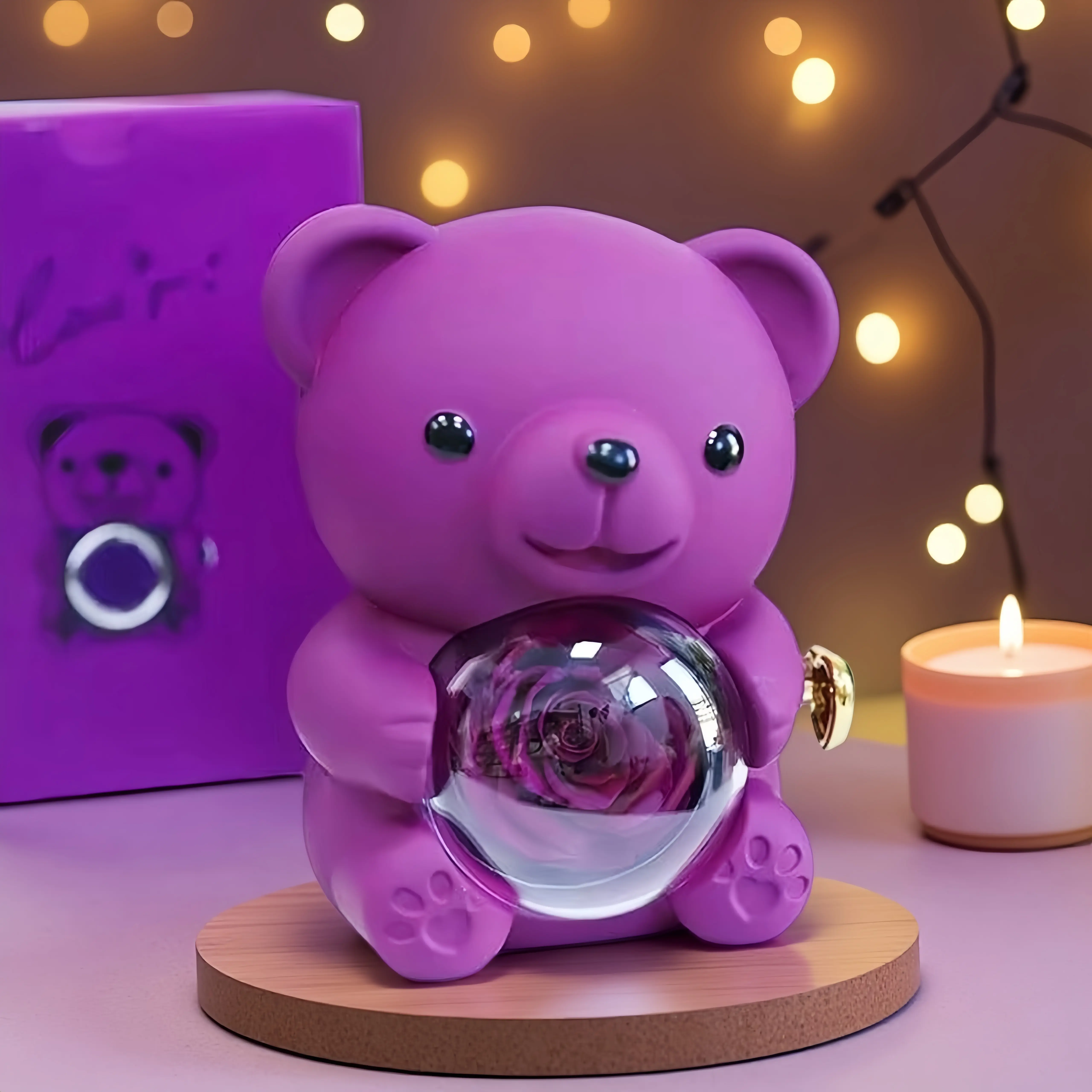 Surprise Gift Wegfrue Eternal Love Bear Romantic Purple Teddy Bear with Preserved Rose&Necklace in Elegant Gift Box for Women,Daughter Mother's Day Children's Day Graduation Weddings Anniversaries Birthdays Valentine's Day Christmas Set Flower SummerVibes