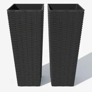 Tall Planter Set of 2, 60/82cm Flower Pots with 4 Drainage Holes, Indoor Outdoor Tapered Square Planters, Extra Large Plant Pot for Home Garden Patio Backyard - with Tray