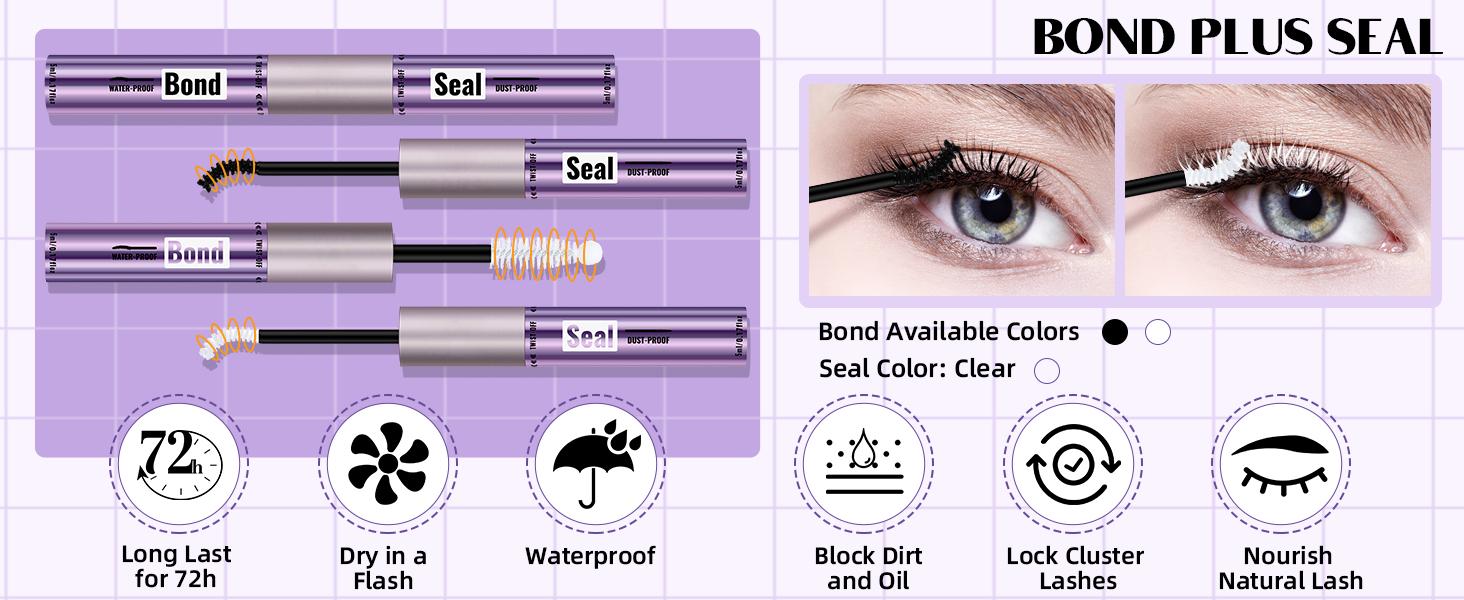 B&Q Waterproof Bond & Seal Long Lasting Hold 48-72 Hours Waterproof Cluster Lash Glue Wand Bond and Seal Makeup Feb Faves