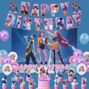 Kpop Birthday Party Decoration Set – Anime-Inspired Backdrop Banner, Balloons & Cake Toppers | Cool K-Pop Theme Party Supplies for Fans, Kids & Teens, Perfect Gift for kpop Lovers