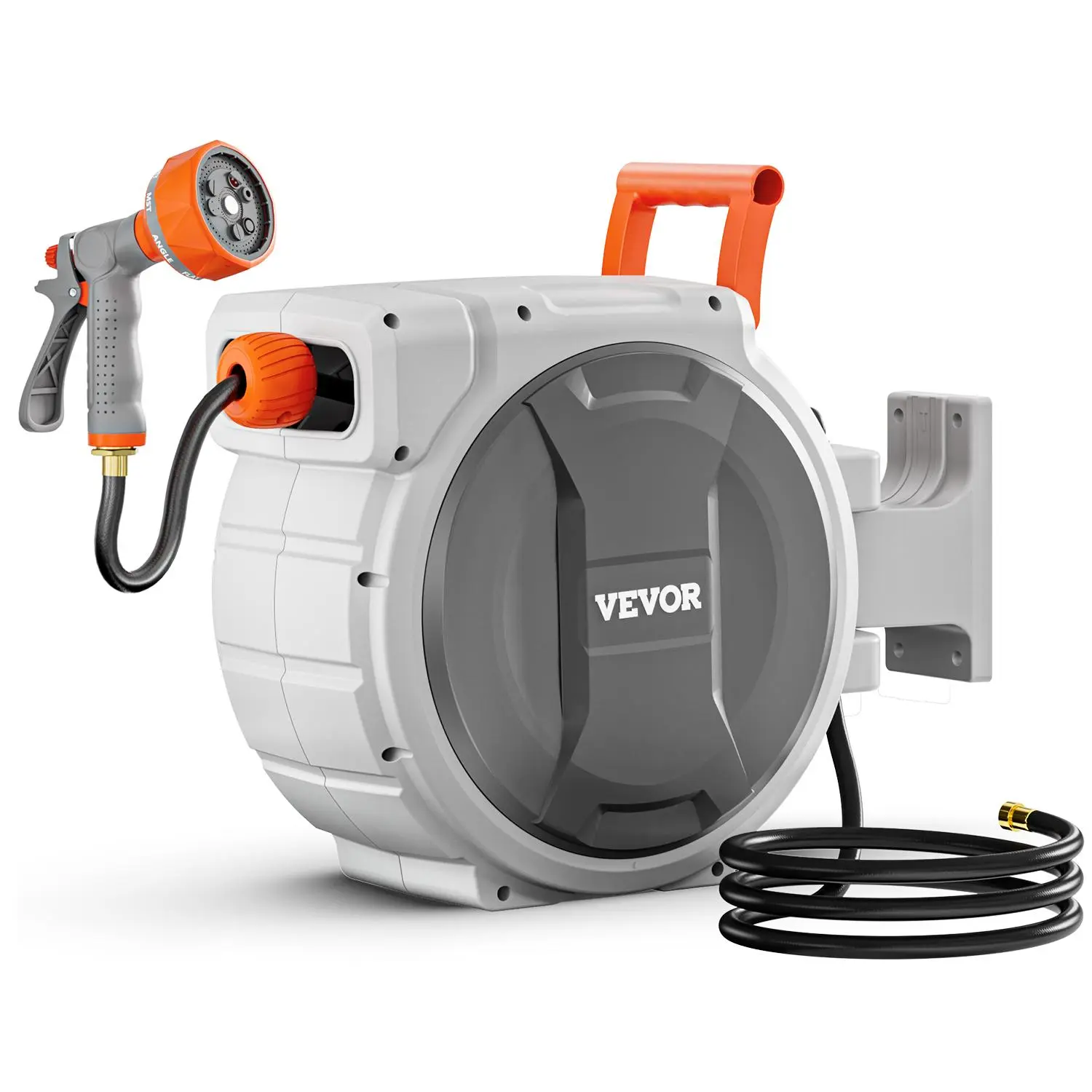 【SummerFinds】VEVOR Retractable Garden Hose Reel,  , 5/8 Inch x 100 ft Wall Mounted, Heavy Duty with 9-Pattern Nozzle, Adjustable Length Lock, Upgraded Slow Return System & 180° Swivel Bracket
