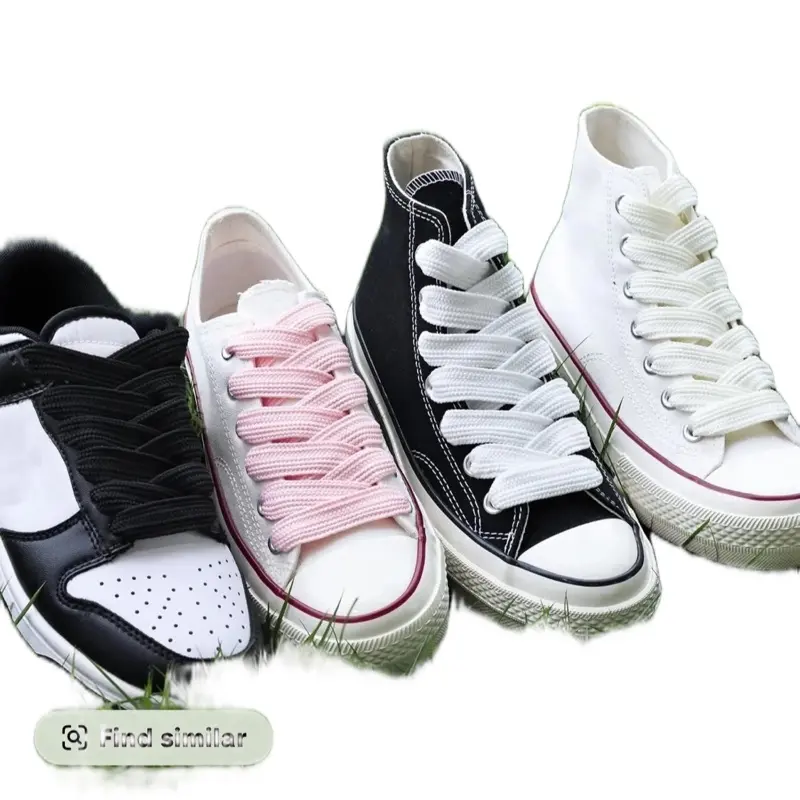Thick 3/4" Width Flat Athletic Sneaker 54 Inch Shoelaces Footwear White And Black