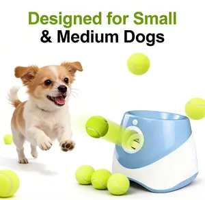 Automatic Dog Ball Thrower with 3 Distance Settings & 3 Mini Tennis Balls Interactive Indoor Outdoor Toy for Small Medium Dogs, Green Blue Yellow