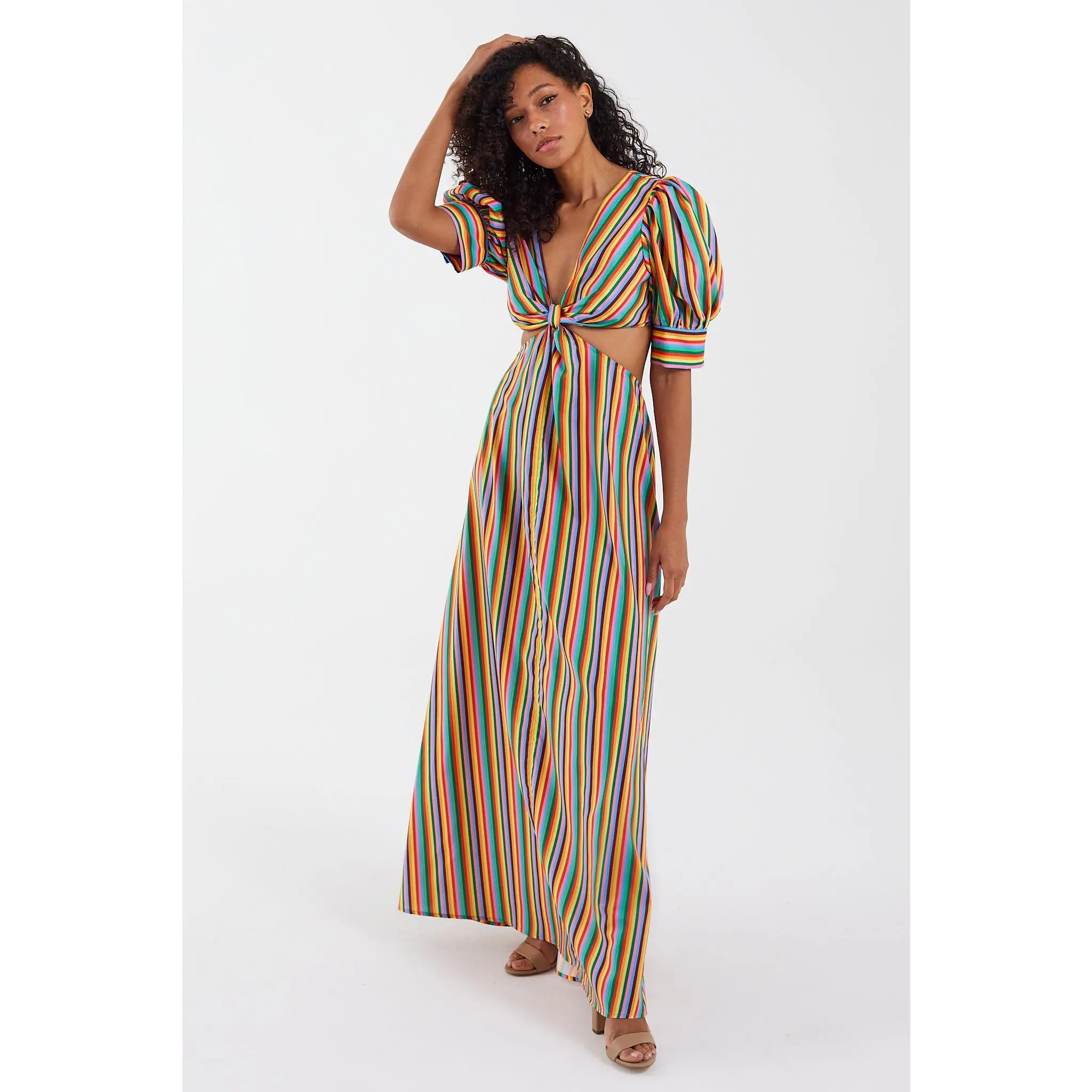 Rainbow Stripe Cut Out Maxi Dress