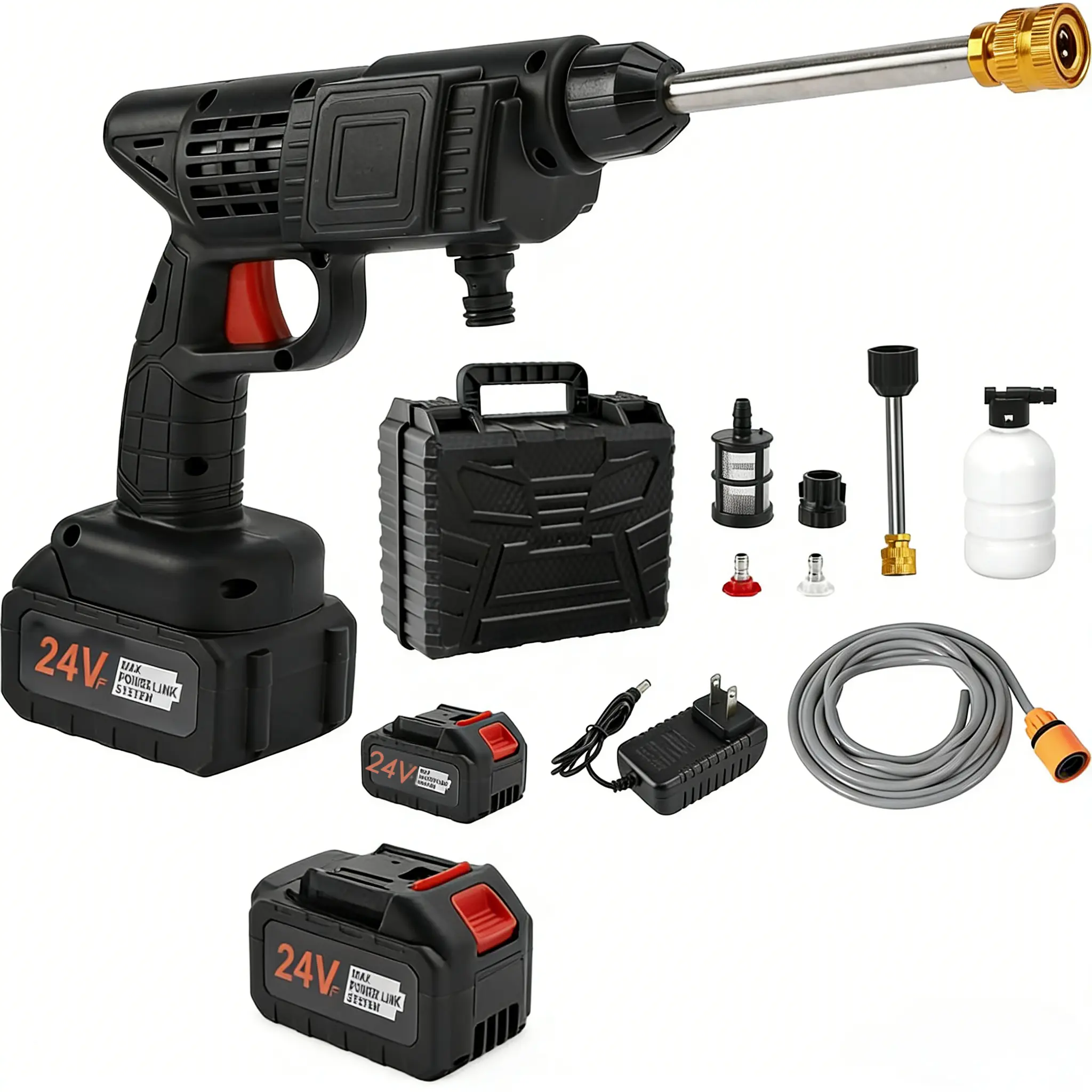 Cordless Pressure Washer, Portable Battery Power Washer, 24V Hand Held Pressure Washer with 2 Batteries for Small Electric Power Cleaner for Car, Garden, Floor