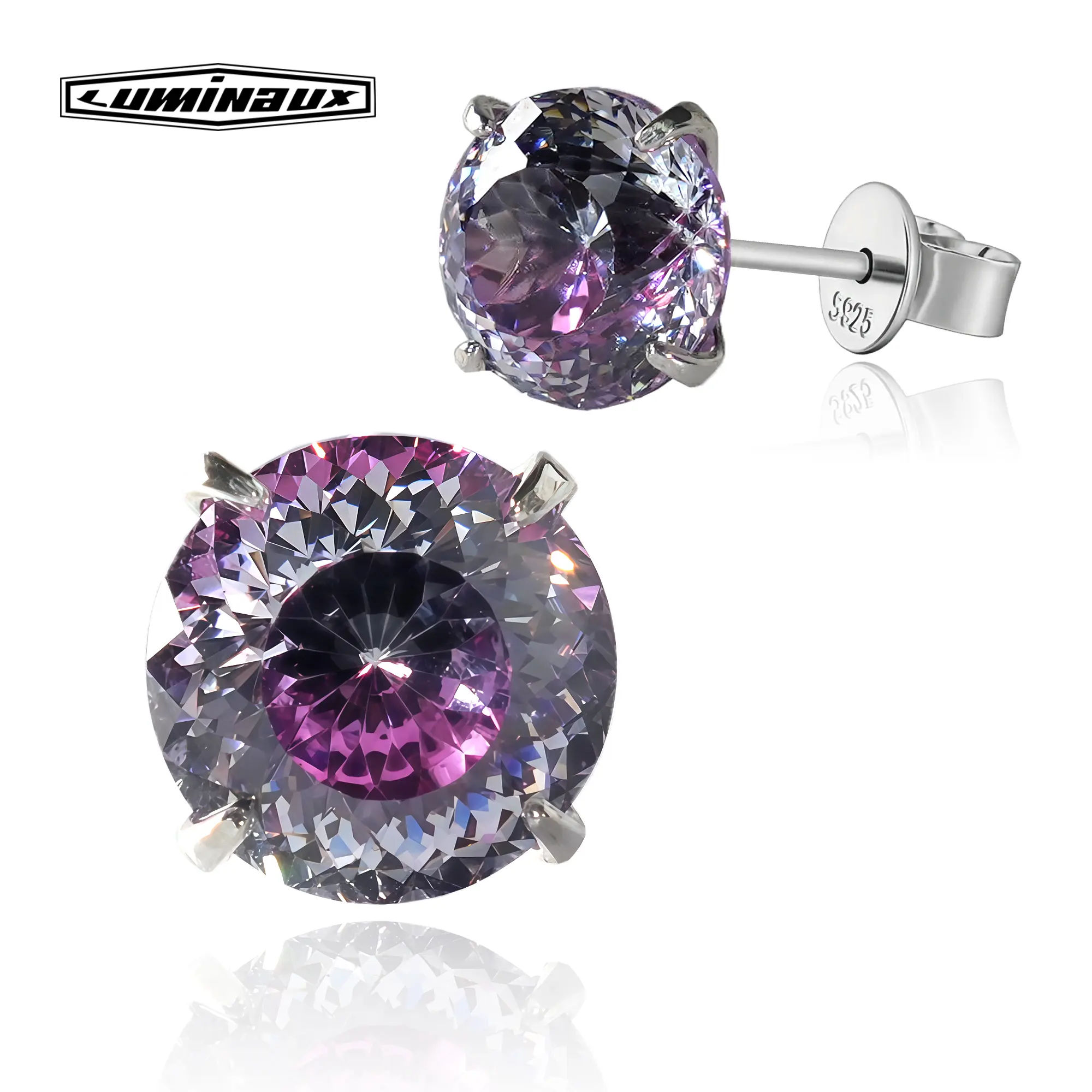 [LUMI14] Elegant Sterling Silver Nest Cutting Stud Earrings - AAAAA+ 8.5MM Cubic Zirconia, Unisex Silver Jewelry for Male, Everyday Wear, All Seasons, Note: Choking Hazard Small Parts, Men's Earrings, Adults