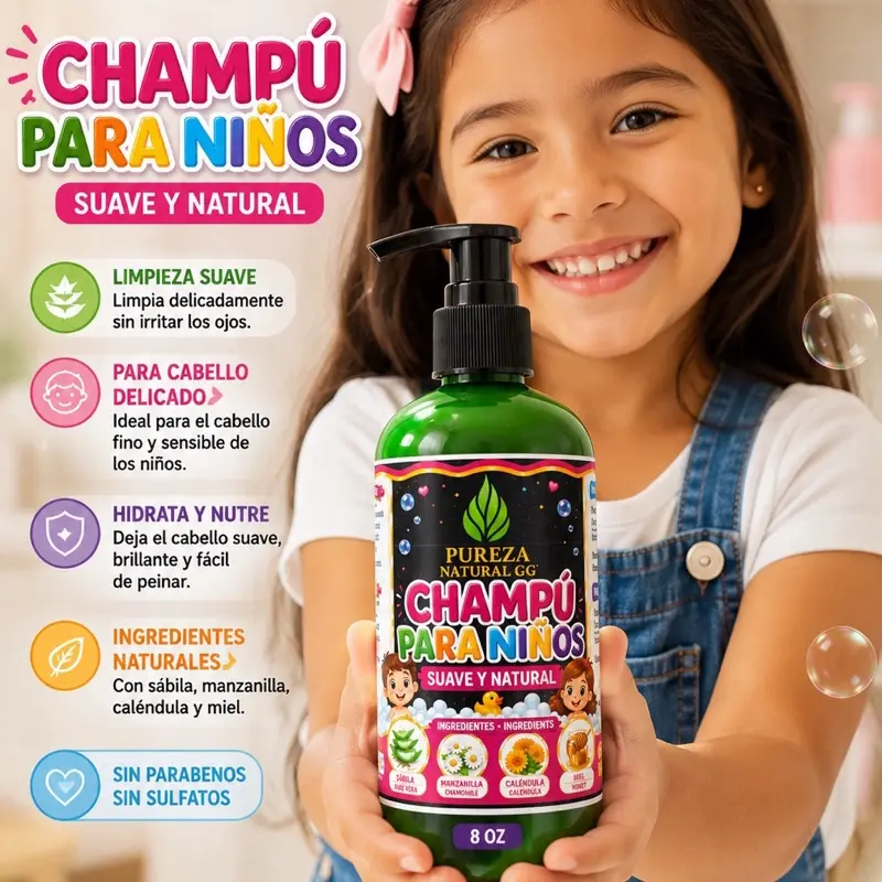 Kids' Mild Shampoo with Aloe Vera, Chamomile, Calendula, and Honey for Gentle Cleanse