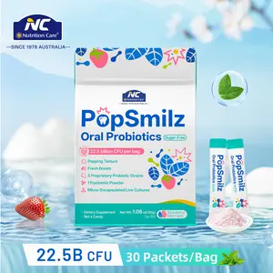 NC Nutrition Care PopSmilz Oral Probiotics – 22.5B CFU | 3 Patented Strains | Exclusive Postbiotic – Supports Fresh Breath & Oral Health - Dietary SupplementCutting Drink Mix