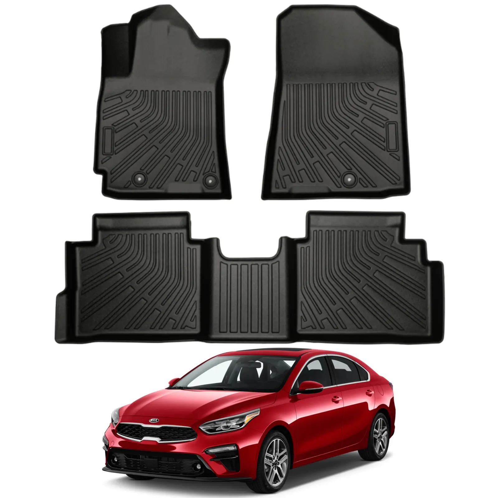 Canvcle Vehicle-Specific Fit Pre-Cut Car Floor Mats for Kia Forte 2019-2024, Heavy Duty TPE All-Weather Waterproof Easy-to-Clean Liners, All Rows 1st-2nd Protection, Automotive Interior Accessories