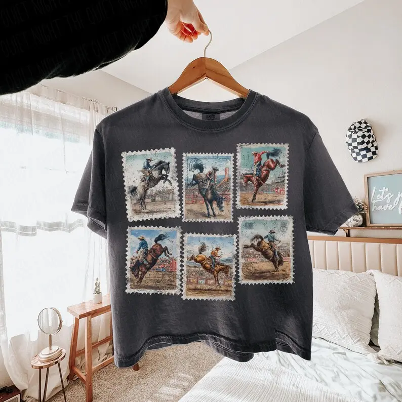 Comfort Colors Rodeo Cowboy T-Shirt, Western Tee, Horse Bucking Horses, Western Postage Stamp Tshirt, Western Concert