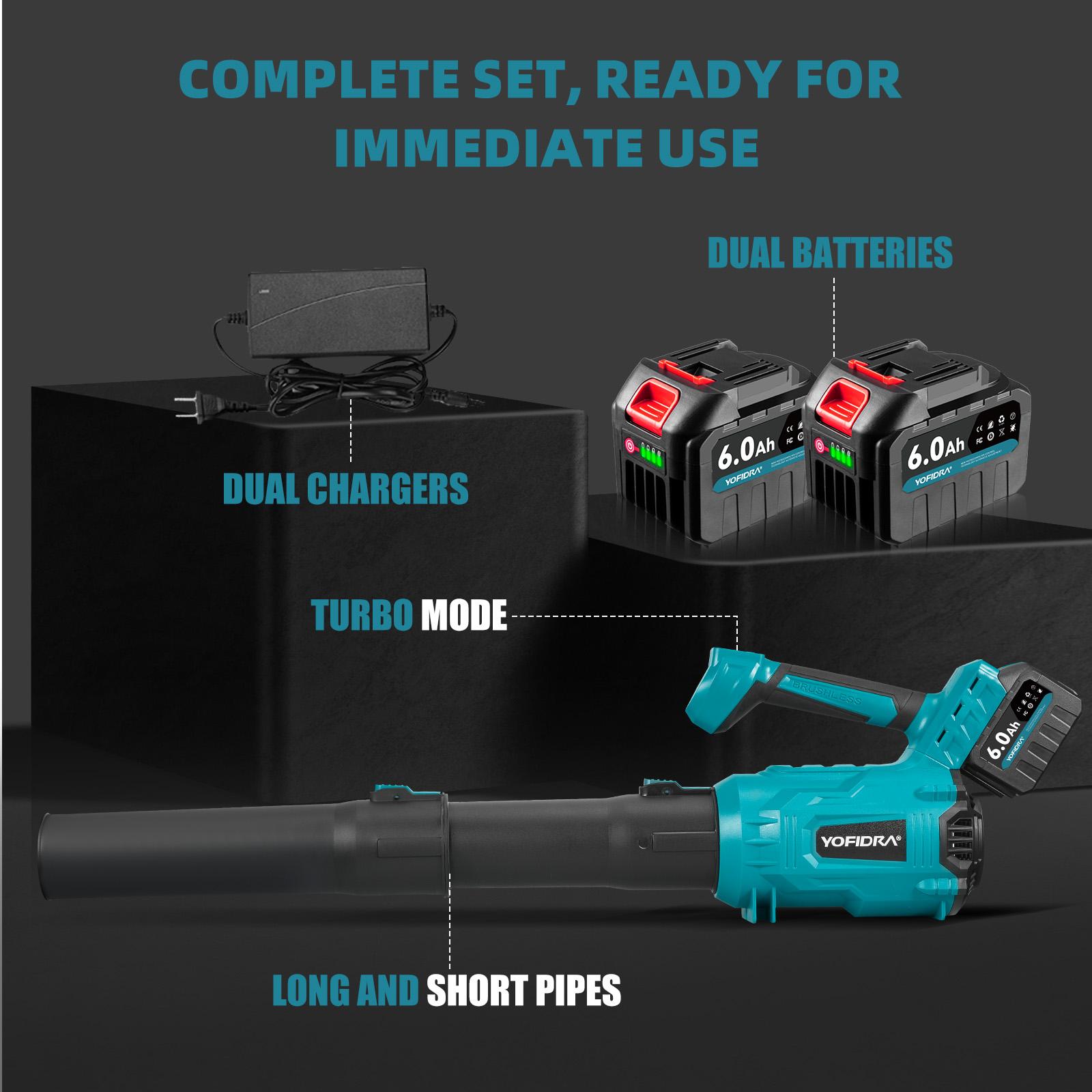 YOFIDRA Cordless Leaf Blower 600 CFM 120 MPH, 5-Speed Brushless Electric Blower with Dual 6.0Ah Batteries & Fast Charger, Long Run Time for Yard, Leaves, Snow & Garage Cleaning