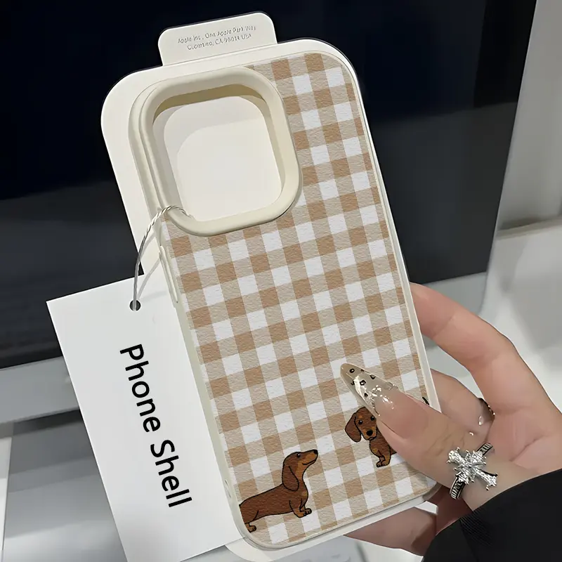 Checkered Dachshund Pattern TPU Perforated Textured Smartphone Casing - Drop-Proof, Non-Slip Cellphone Protection for iPhone 11,12,13,14,15,16,17,X,XS Series & Other Devices, Ideal Gift for Friends/Family, Accessories, Cover