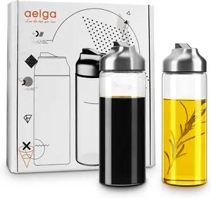 Olive Oil Dispenser - 14 OZ Glass Oil and Vinegar Dispenser Bottles Set for Kitchen No Drip-Set of 2