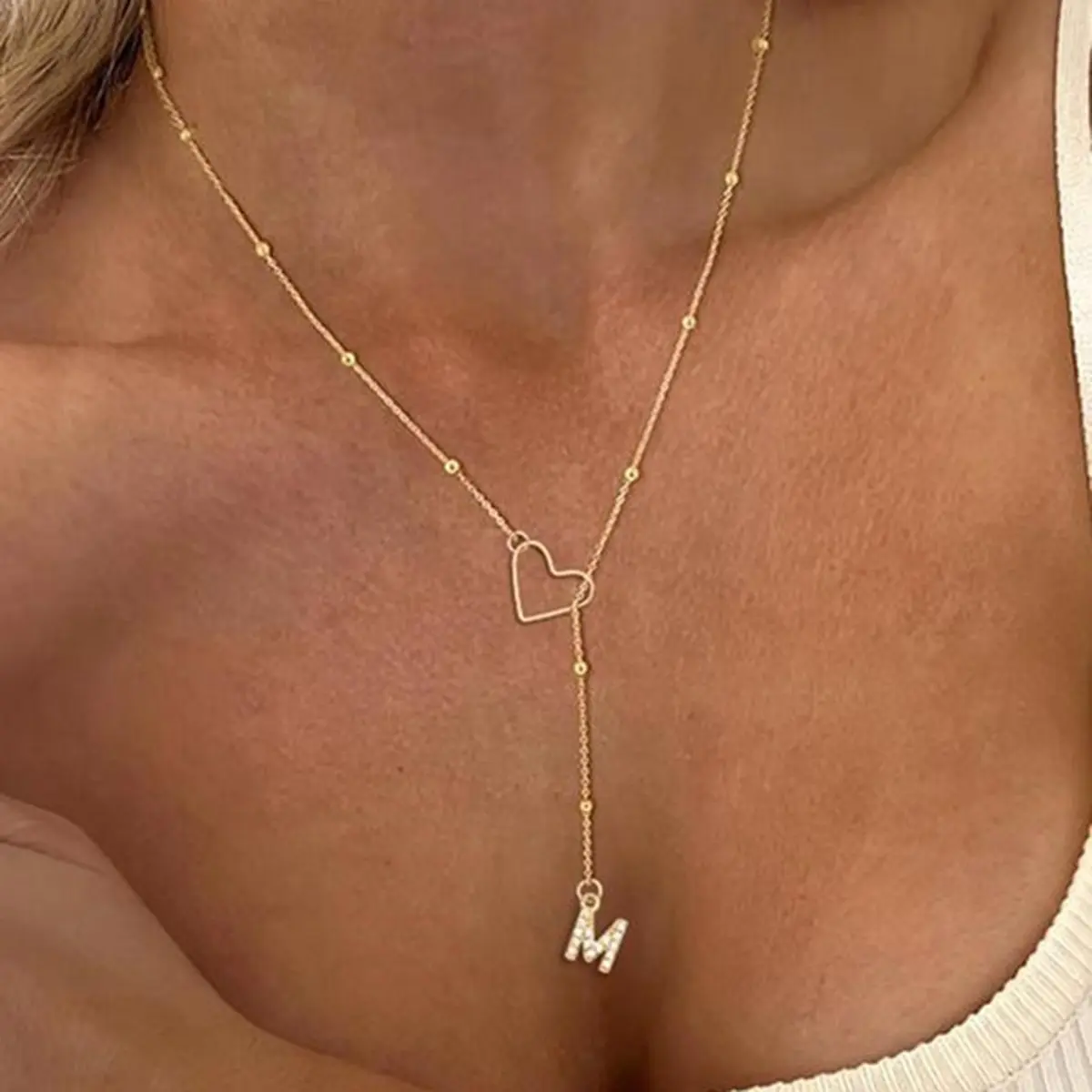 Women's letter heart-shaped necklace, personalized cubic zirconia pendant necklace, fashionable Y-shaped personalized gift necklace for women.