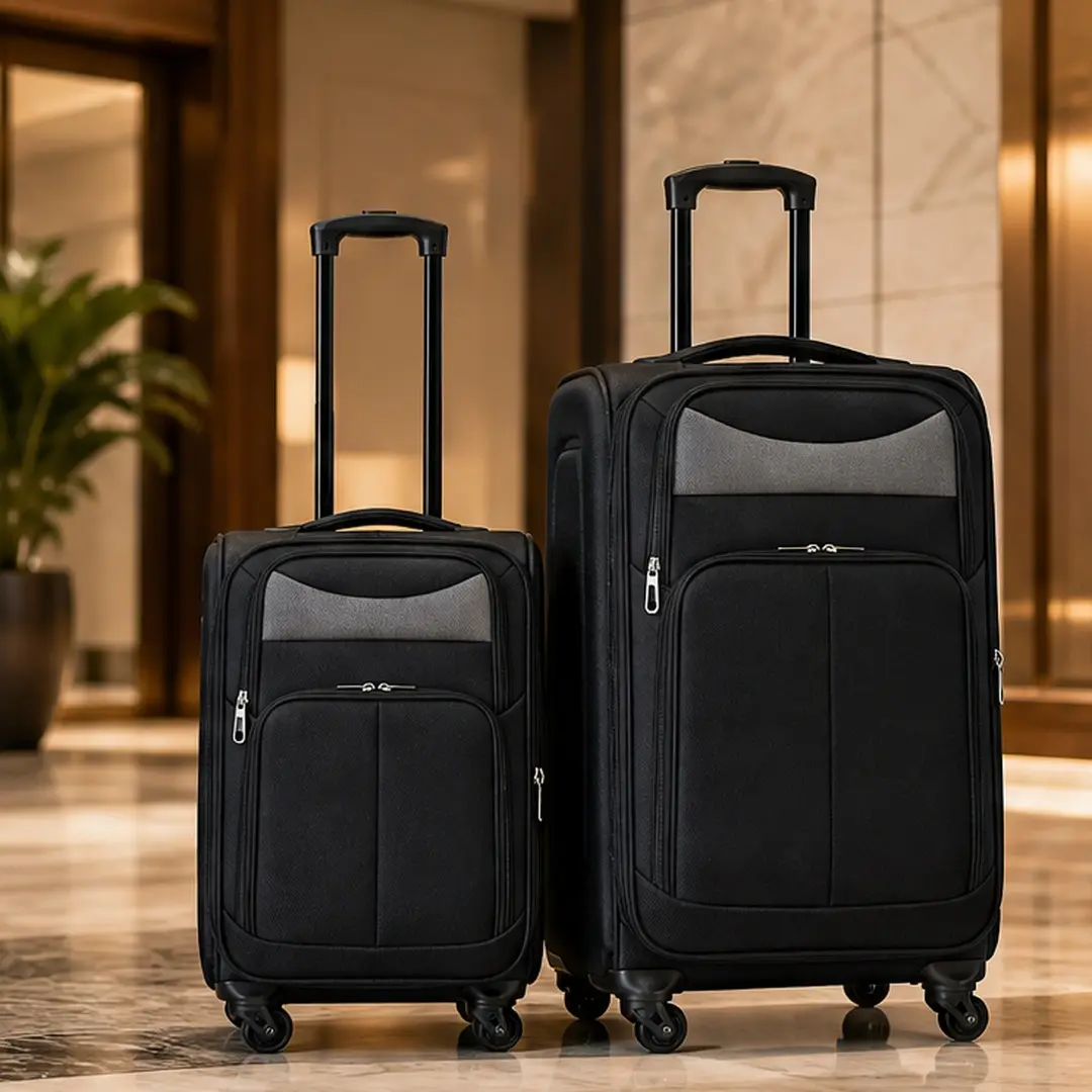 Two-Piece Softside Luggage Set 20+24 Inch Oxford Fabric Suitcase Trolley Case with 360° Silent Universal Wheels, Ergonomic Multi-Level Handle, Password Lock, Black, Ideal for Travel, Business, Vacation, Durable Waterproof Carry-On