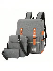 3 piece classic large capacity backpack for men and women, durable fabric, multiple pockets, adjustable straps, Commuting Versatile