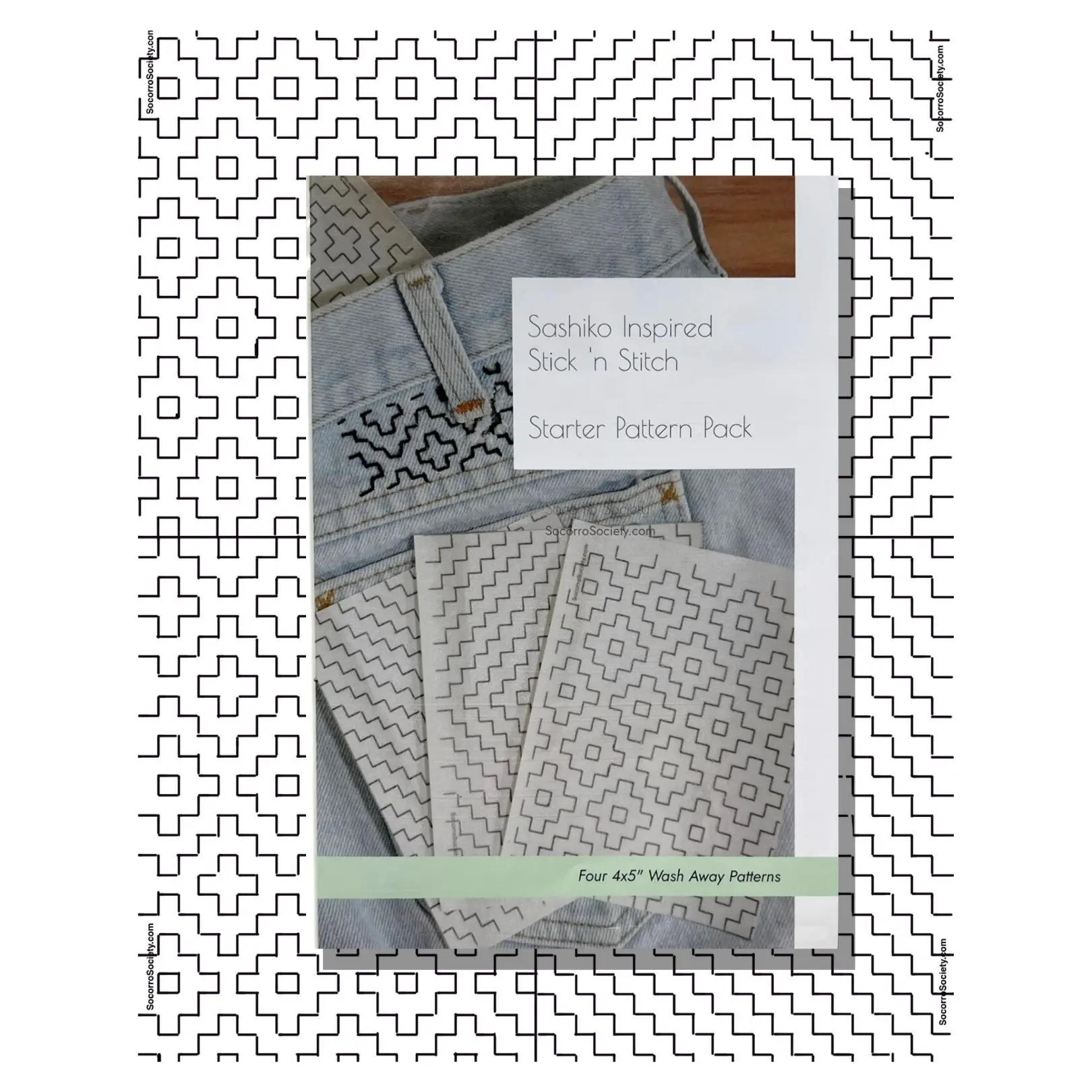 Sashiko-Inspired Mending Starter Pack - Sewing Stick, Stitch Patterns for Textile Repair Projects
