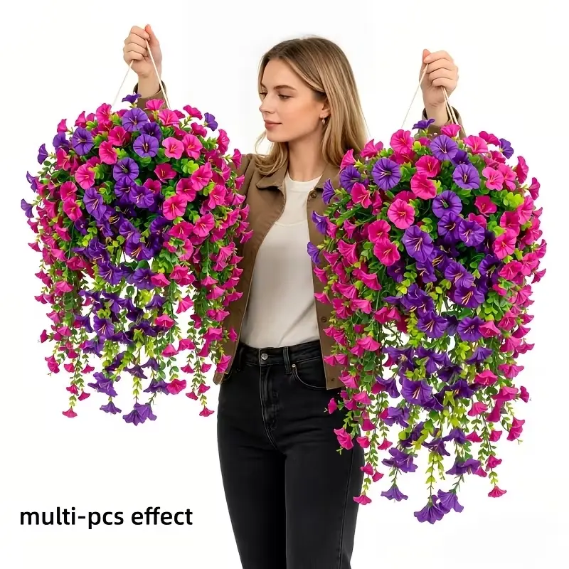 4pcs Decorative Durable Plastic Fake Hanging Morning Glory Vines - UV-Resistant Artificial Hanging Flowers, Outdoor Home Halloween Decor Supplies, Fake Hanging Plants