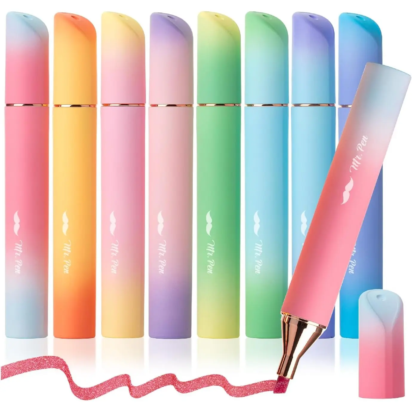 Mr. Pen Glitter Highlighters, 8-Pack Sunshine Colors, Chisel Tip, Clean Design, Durable Office Stationery, Back to School Haul Supplies, Bullet Journaling Tools, School Supplies Haul