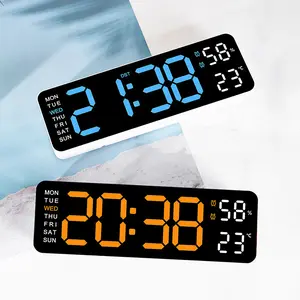 LED digital clock, LED wall clock for living room decoration, with temperature/summer time/automatic dimming/humidity/snooze functions and countdown feature - 12/24 hour format, suitable for elderly and children with silent function, decorative item, gift
