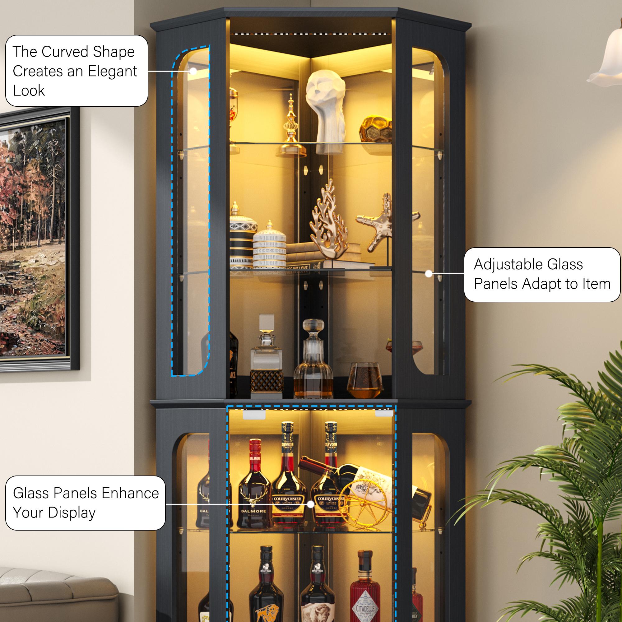 kepptory Corner Curio Cabinet with RGB LED Lights | 7-Color Glass Display Case for Collectibles & Home Decor kepptory Corner Curio Cabinet with RGB LED Lights | 7-Color Glass Display Case for Collectibles & Home Decor