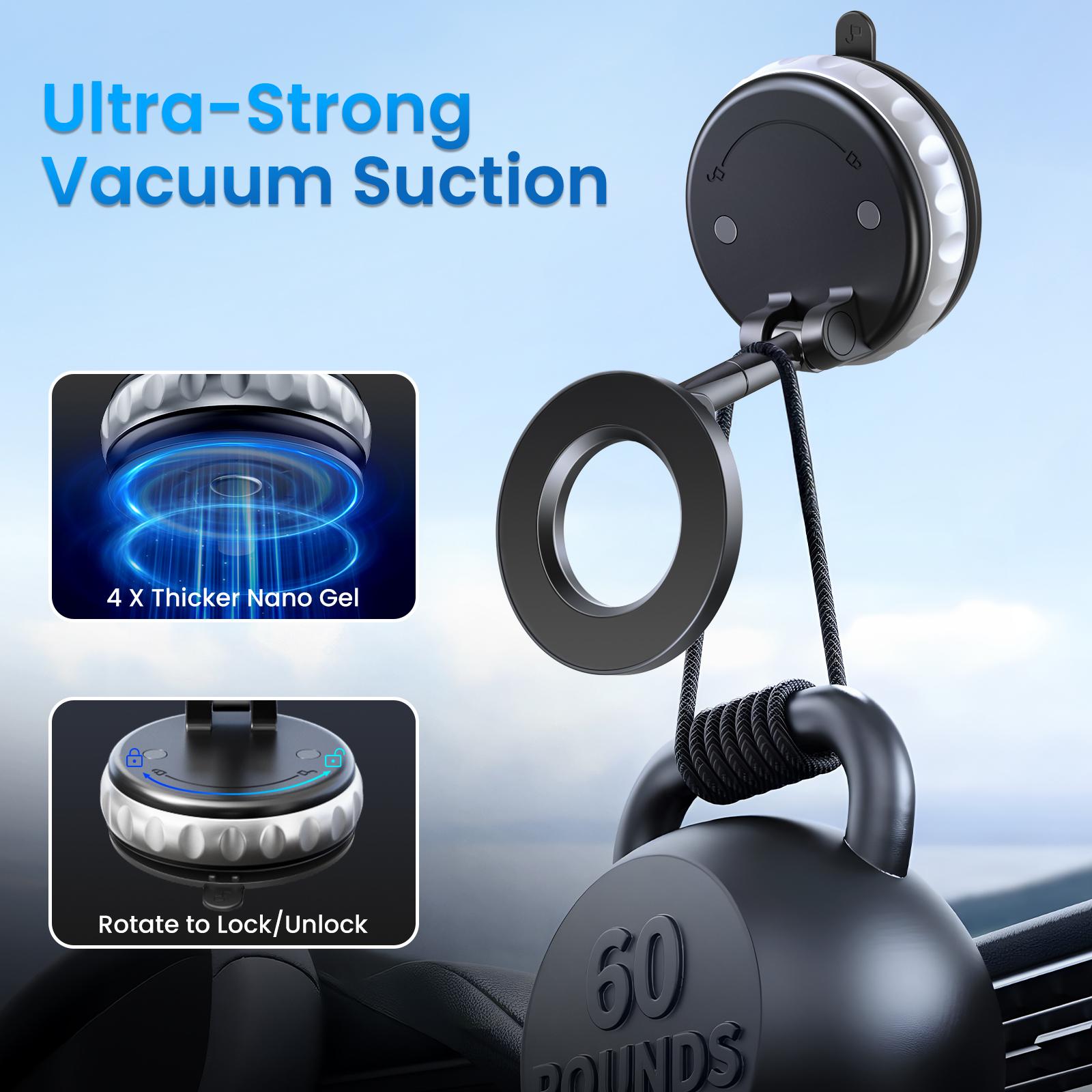 FUDUOO Car Phone Holder, With Magnetic＆Vacuum Adsorption Function, Adjustable and Foldable, Suitable for Smooth and Flat Surfaces, Compatible with All Smartphones