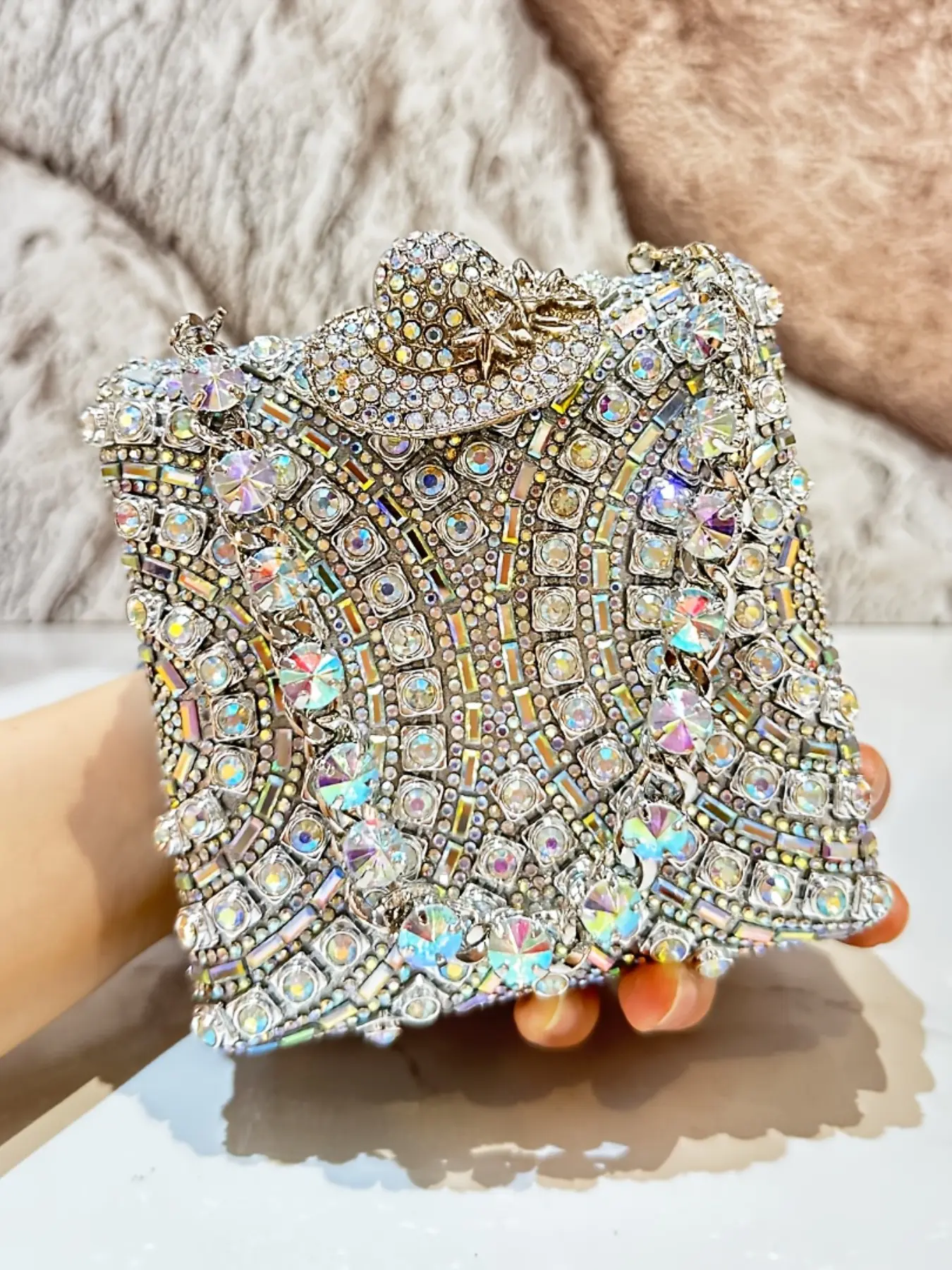 Luxury Rhinestone Sparkle Women's Handbag, Mini Crystal Clutch Bag, Elegant Evening Crossbody Purse with Diamond Chain, Party Bag, Fashionable Unique Bags, Glitter Evening Bag