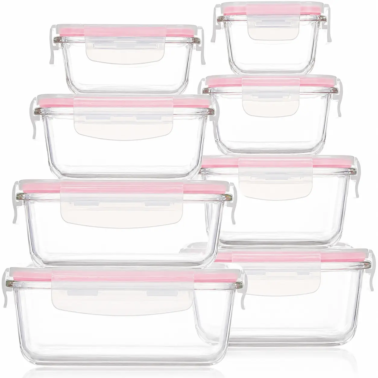 20/16pcs Airtight Glass Food Storage Containers, Outdoor Picnic, Lunch Box, Microwave, Oven - Perfect For Salads, Fruits, Vegetables And Sandwiches, Lunch Box | Airtight Storage | Durable Glass, Food Storage Containers (8 Lids And 8 Containers)