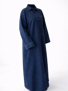 Jean denim Abaya Dress 100% Cotton Long Maxi for Eid & Occasions Lightweight Comfortable Modest Design Soft Breathable Feel Perfect for All Seasons - Casual