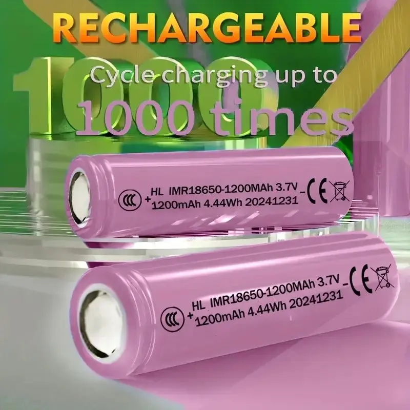 18650 Lithium-Ion Battery 1200mah 3.7v Rechargeable Metallic Matte Finish Button Top for Headlights Streamers Fans Solar Lights Flashlights Clocks Rechargeable Batteries
