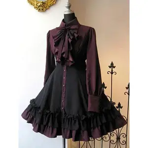Vintage Bow Lace-up Medieval Court Style Dress Elegant Layer Ruffles Palace Lolita Dress Victorian Princess Gothic Dresses