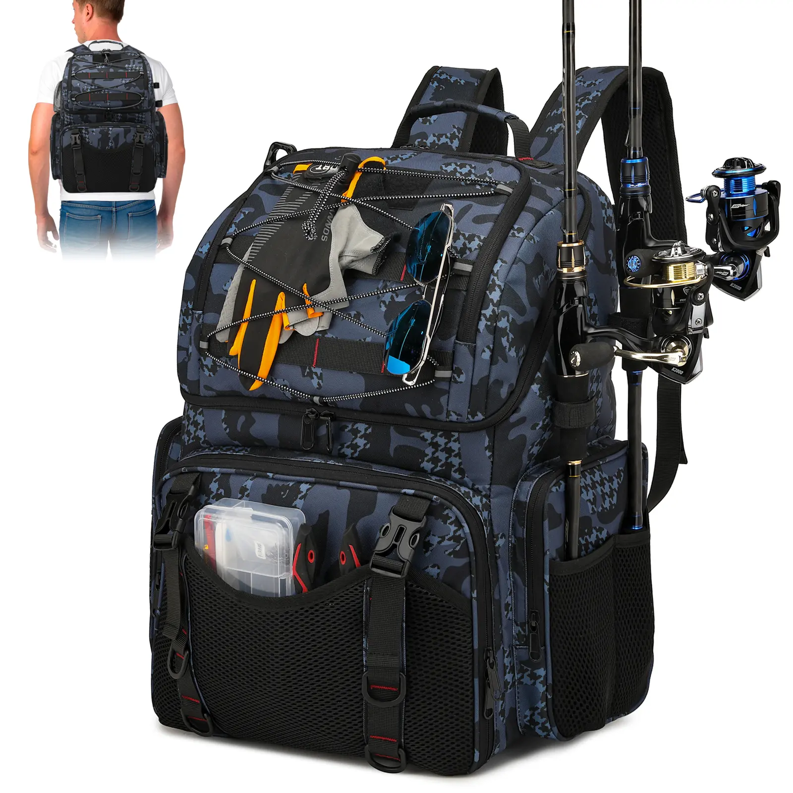 Fishing Backpack for Anglers Durable Fabric Spacious Main & Small Compartments Sturdy Handle Ideal for Fishing Trips Multi-functional Large Capacity,summervibes