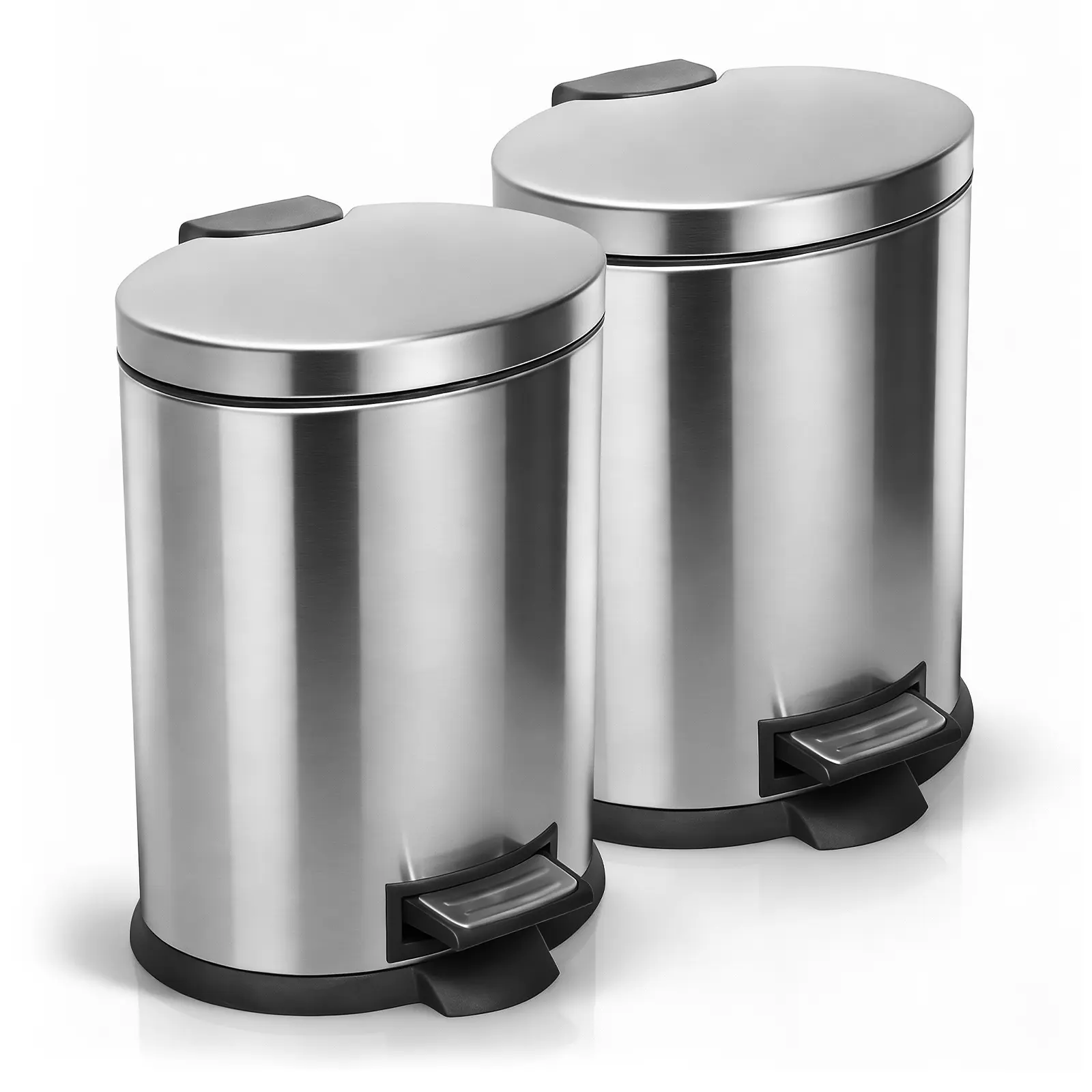 Modern 2-Pack 5L Stainless Steel Step Trash Cans - Soft-Close Lids, Foot Pedal, Bathroom Accessory for Small Spaces, Dorm Room, Bedroom, Office, Boxed Pair