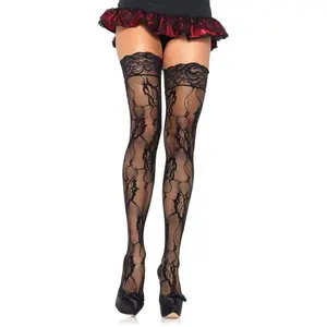 Women's Romantic Rose-Floral Fabric Thigh High Stockings, Snug Fit for Shapely Legs