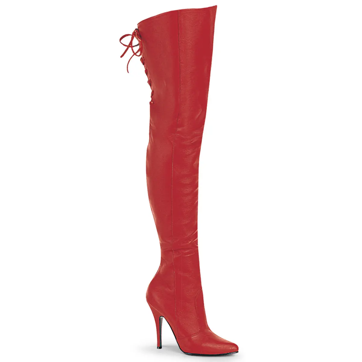 Men's Fashion Stiletto Over-the-Knee High Heel Boots - 5in Red Leather Shoe with Lace, Soft Upper & Seductive Edge, LEGEND-8899