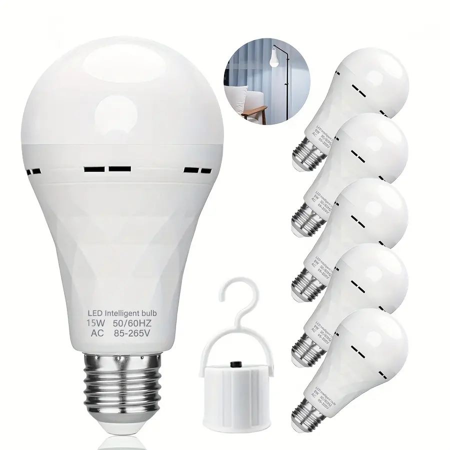 E26/27 Rechargeable Emergency Light Bulbs, 15W Battery Powered LED Light Bulb 1500LM Daylight 1200mAh for Home Power Outage Garage Camping Hurricane Bulb Blackout
