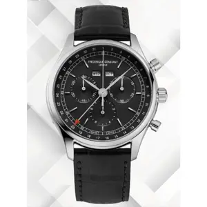 Frederique Constant - Stainless Black Leather Chrono Triple Calendar