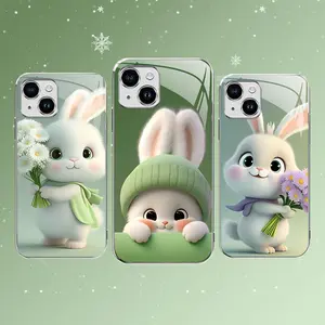 Cute Bunny Phone Case – Easter Spring Green Rabbit Design Cover for iPhone 14 — 975
