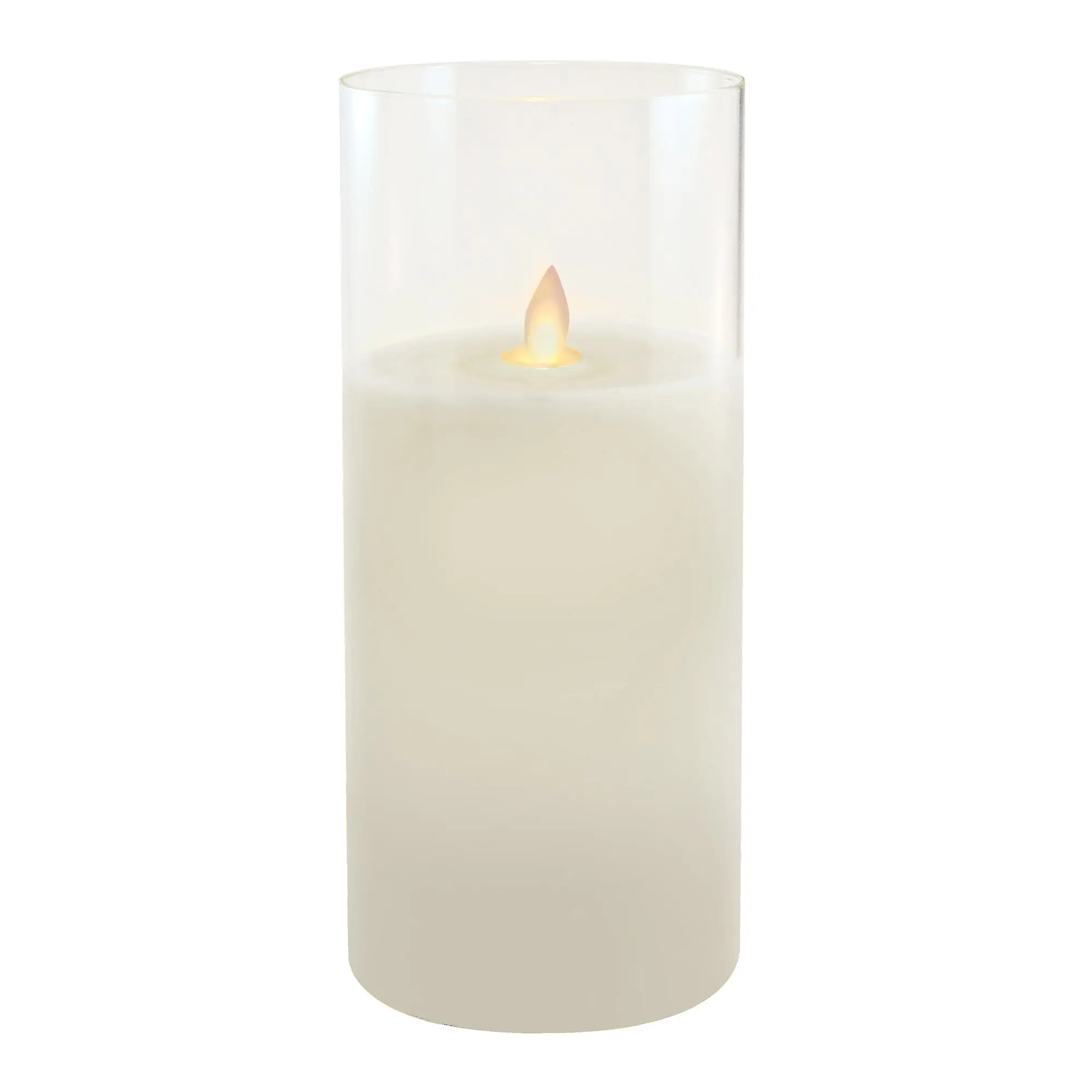 LumaBase Battery-Powered Glass Hurricane LED Candle - Flickering Realistic Flame, Modern Industrial Home Decor Lighting, Amber Indoor Use Battery Powered Lamp for Bedroom