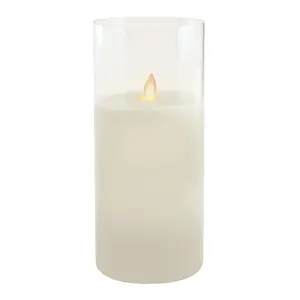 LumaBase Battery-Operated Glass Hurricane LED Candle - Flickering Flame, Atmosphere Lighting, Night Light for Bedroom, Battery Lamp