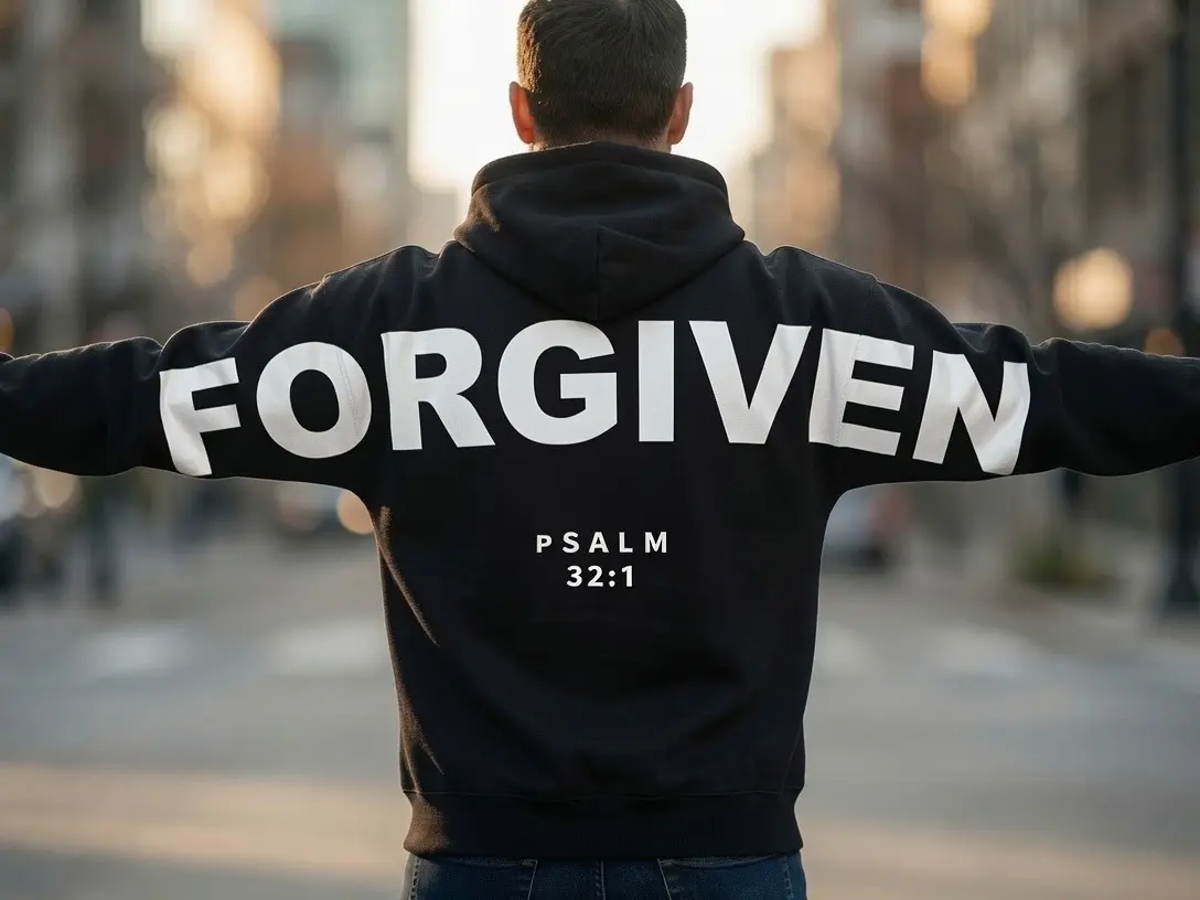 Forgiven & Faithful Hoodie - Christian Hoodie, Faith Streetwear, Jesus Apparel, Shoulder-to-Shoulder Back Lettering Hoodie