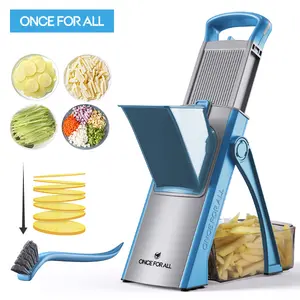 【ONCE FOR ALL】 Multi-functional Vegetable Slicer with 4 Modes Shredding Matchstick Slicing Dicing Adjustable Thickness 0.1-8mm Stainless Steel Blades Safe Healthy Kitchen Tool Dicer Shredder Modern Cut，Spring picnic / Gifts / Portable