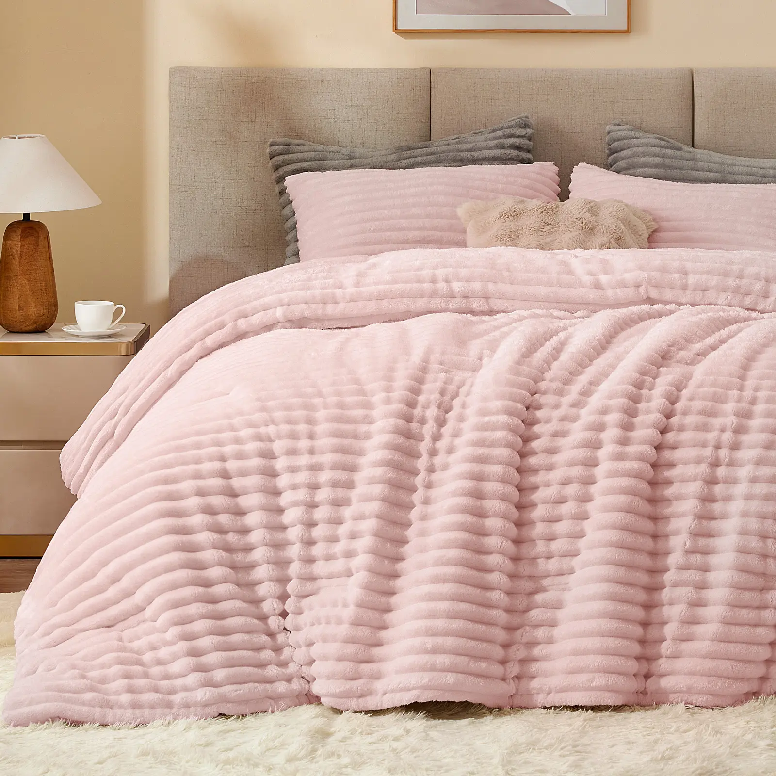 BEDELITE Queen Fleece Comforter Set - Super Soft Fluffy Pink Bedding with 2 Pillow Cases, Heavy All-Season Machine-Washable Home Bedding, All Sizes, Girl Room Decor,back to school,back to school shopping,home decor